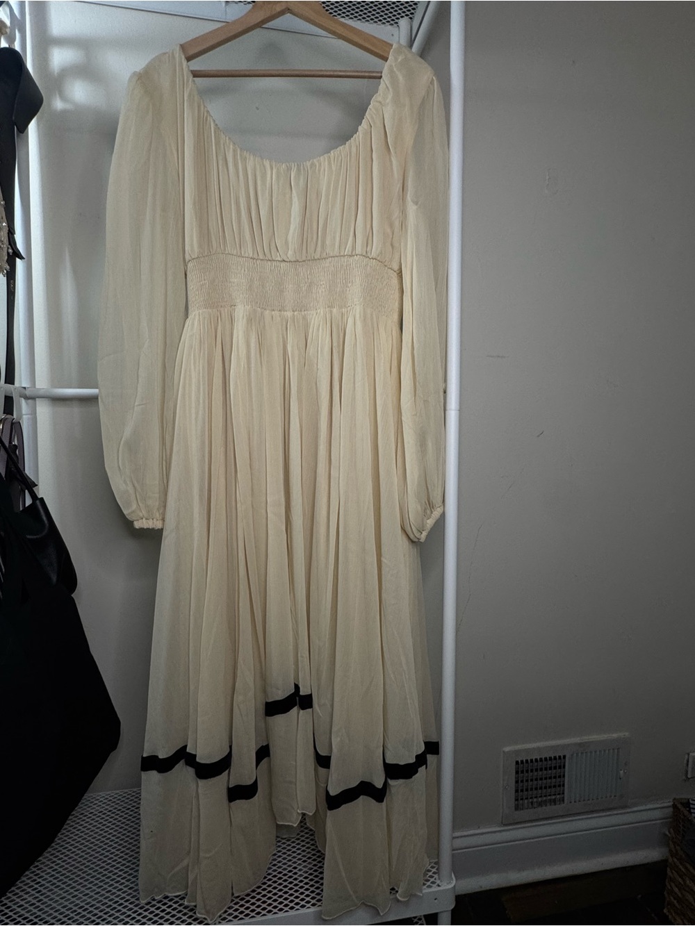 Reclaimed Vintage Cream Maxi Dress with Black Trim - Picture 2 of 4